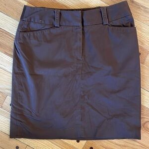 Anne Klein Solid Brown Cotton Stretch Knee Length Skirt Fully Lined Women 12